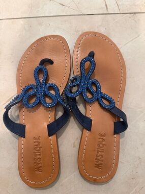 Mystique Boutique Royal Blue Crystal Loop Sandals size 8